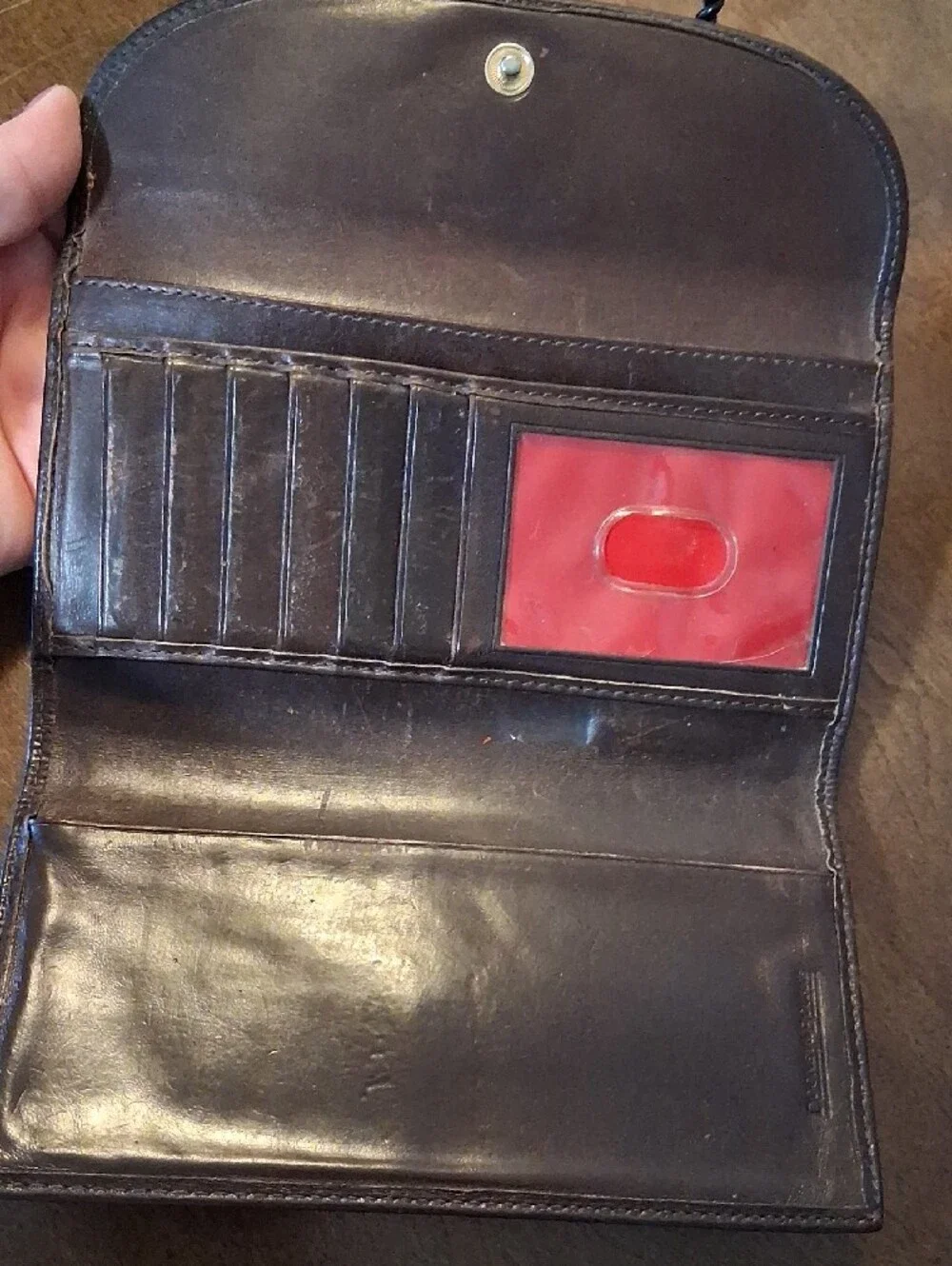 Dooney & Bourke Dark Brown Leather Wallet with Metal Logo Plaque